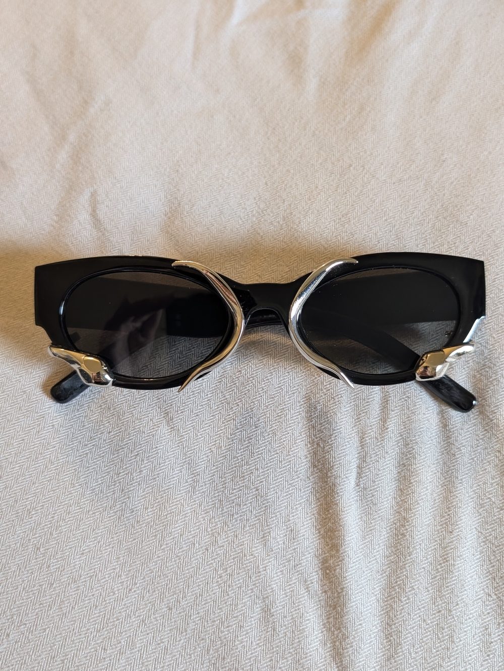 Black Cat-Eye Sunglasses with Silver Accent